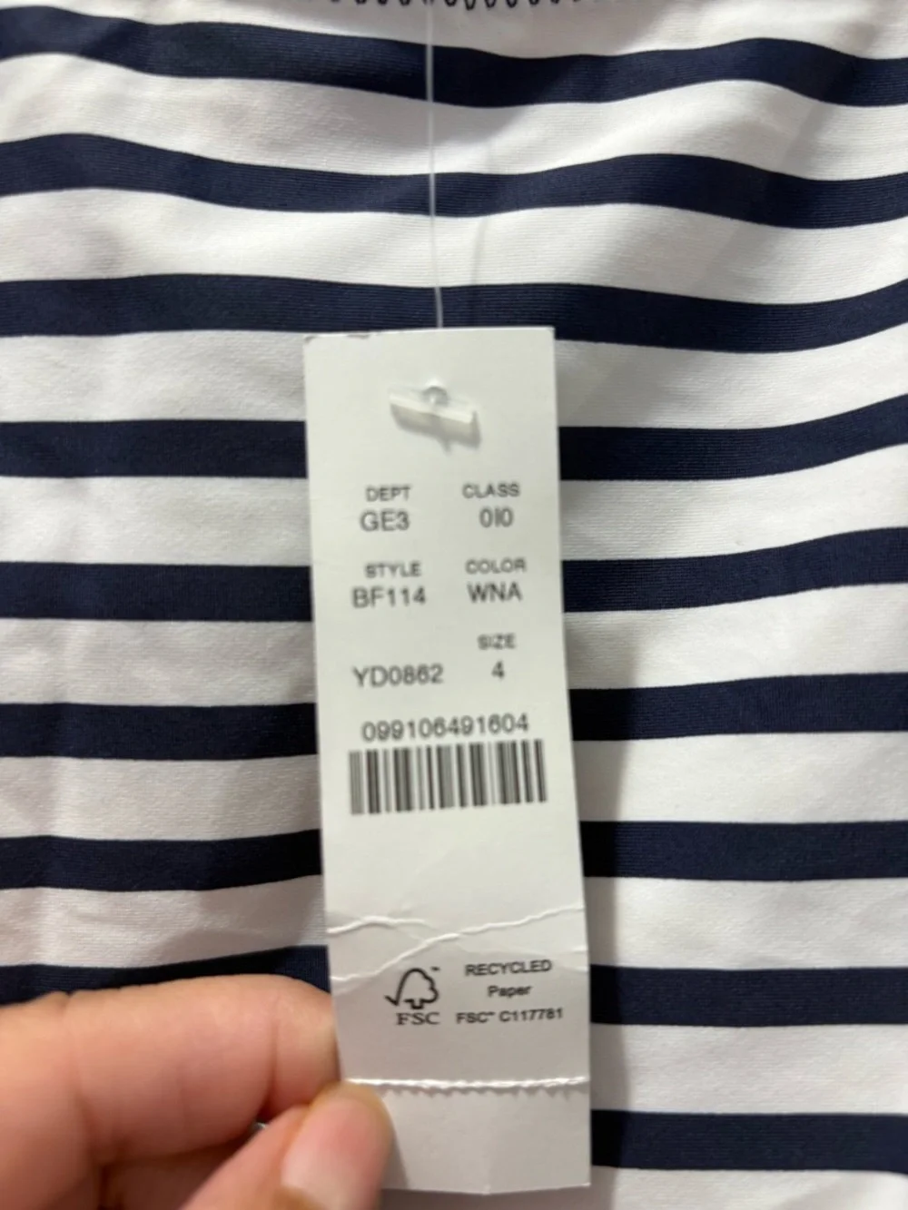 J.Crew Navy Ruched Bandeau One Piece Striped Swimsuit Size 4 NWT
